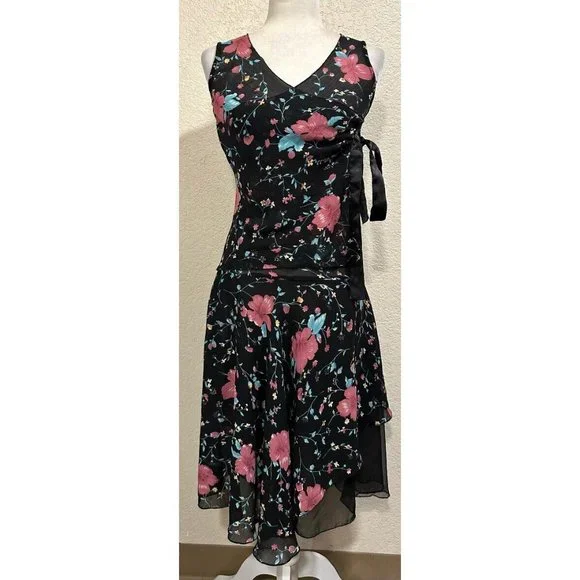 Vintage | Dresses | Vintage Y2k 9s Black Floral Sheer Faux Wrap Dress | Poshmark Vintage | Dresses | Vintage Y2k 9s Black Floral Sheer Faux Wrap Dress | Poshmark
